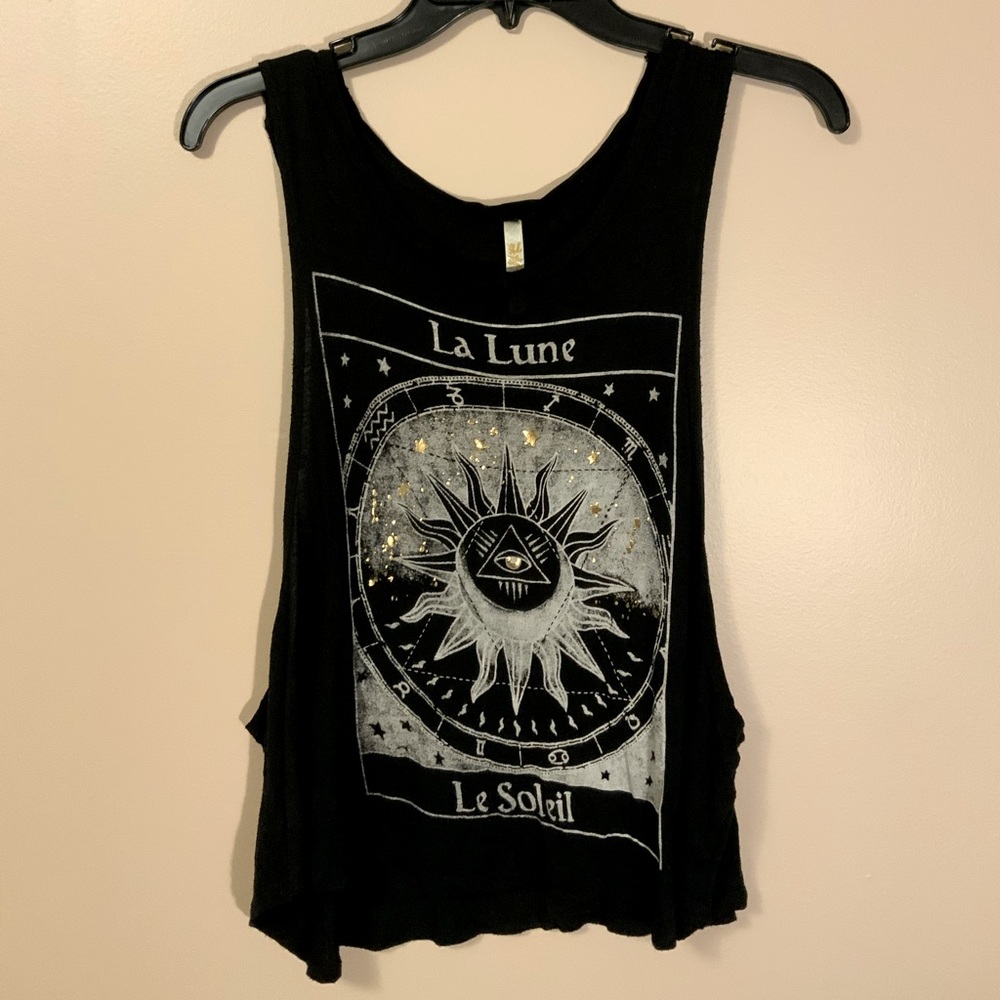 Black cut-off style tank top